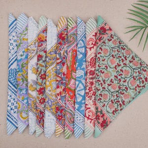 Set Of 10 Colorful Cotton Bandanas, Hand Block Printed Scarf For Summer, Unisex Wrap For Hair, Travel Bandanas, Hipster Accessories