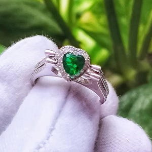 Reversible Sterling Silver Halo Ring: Green & White CZ, Two-in-One Design