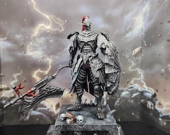 Hand-Painted DARK SOULS III Dragonslayer Armour Resin Diorama, Custom Size Fantasy Knight Statue with Greataxe, Shield and Base
