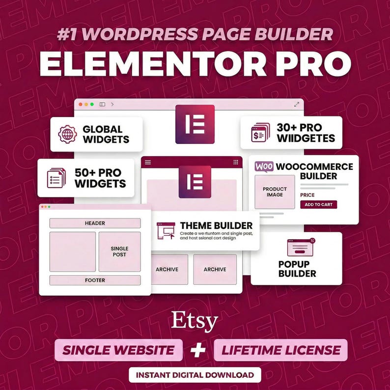Elementor Pro WordPress-plugin – Original licensnyckel, automatiska uppdateringar (digital nedladdning) bild 1