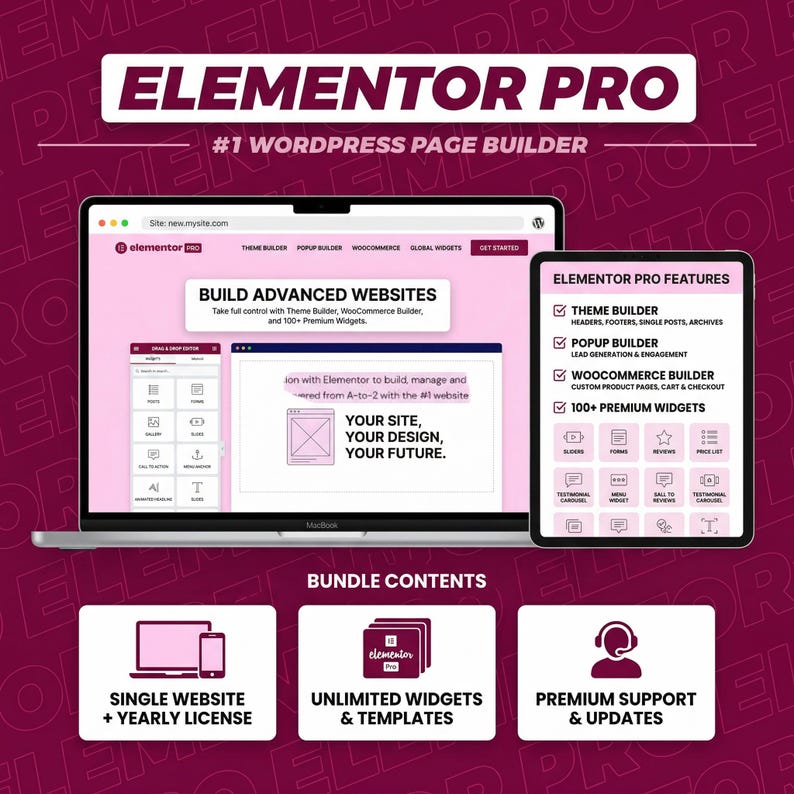 Elementor Pro WordPress-plugin – Original licensnyckel, automatiska uppdateringar (digital nedladdning) bild 4