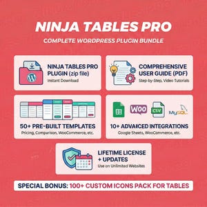Ninja Tables Pro WordPress Plugin: Lifetime License, Auto Updates (Digital Download)