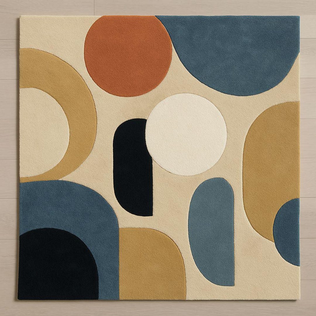 Wavy Coastal Hand Tufted Rug – Blue & Beige Modern Abstract Wool Carpet ...