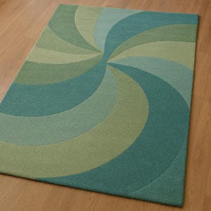 Swirl of Serenity Handmade Tufted Rug in Teal & Sage Green Abstract Modern Decor