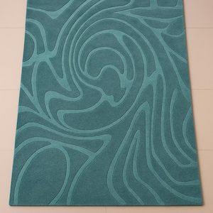 Teal Swirl Abstract Rug Handcrafted Modern Art for Your Floors