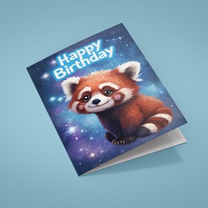 Carte d'anniversaire cosmique du panda roux