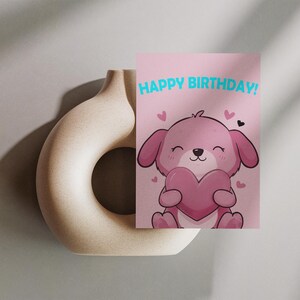 Biglietto di auguri per compleanno con cucciolo - Biglietto di auguri con animali carini - Biglietto di auguri con cartoni animati kawaii per bambini o adulti - Divertente stampabile digitale