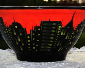 Lorrie Veasey Our Name Is Mud “City Lights” New York City Ceramic Medium Serving Bowl – Vintage Urban Collectable Pottery Art