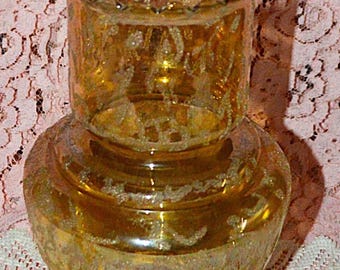 Vintage Marigold Luster Hurricane Lamp Shade Flute – Peach Iridescent Glass, Textured White Design, Antique Replacement Shade