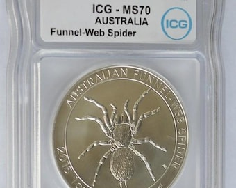 2015 Australia 1 Dollar Silver Funnel-Web Spider 1 Oz MS70 ICG Graded - Coins, Money, Currency