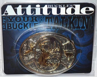 Montana Silversmiths Deer Heritage Attitude Belt Buckle - New, Never Worn Sealed in Package - Hunting Outdoor Buckle - Large Deer Buck