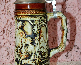 Vintage 1970s GERZ German Beer Stein – Early American Design – Pewter Lid Zinn – Collectible - Very Clean - Hallmarked - Gift for Father