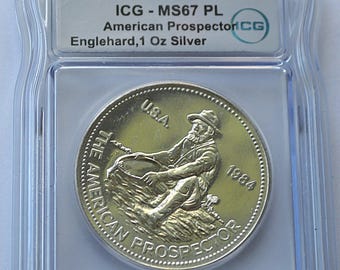 1984 Engelhard American Prospector 1 Troy Oz Silver Round ICG Graded MS67 PL (Proof Like) - .999 Fine Silver Coin - Coins - Silver