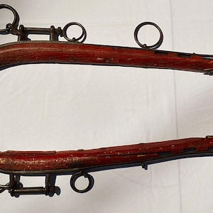 1800s Antique Horse Mule Yoke Harness Hames Collar Original Barn Red Paint Wood Cast Iron Rusty Primitives Farmhouse Decor Wall Hangings