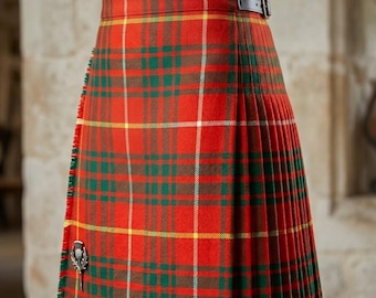 Falda escocesa Bruce Red Tartan – Hecha a mano con lana acrílica de alta calidad y correas de cuero.