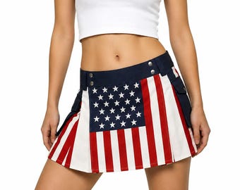 American Flag Utility skirt  for Women – Patriotic Festival Mini Kilt