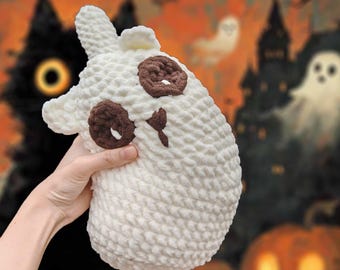Creepy Cat Crochet Pattern, Halloween Kitten Amigurumi, White Black Cat Home Decor Plush Toy Gift, Spooky Curved Body Tilted Head Big Cat