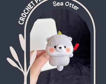 Patrón de crochet de nutria marina, animales marinos con cactus y dije de tanghulu, amigurumi, lindo peluche, llavero de peluche kawaii, patrón PDF