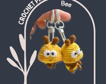 Patrón de abeja a crochet, insecto amigurumi kawaii, peluche de animal volador fácil y lindo, abejorro, abeja de miel, llavero de mochila, regalo para niños