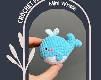 Mini Whale Crochet Pattern Low Sew Quick Marine Soft Toy Amigurumi Cute Spouting Whale Stuffed Plushie Dolphin Fish Keychain Play Toy
