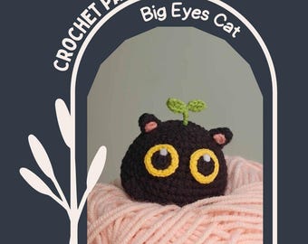 Big Eyes Cat Crochet Pattern, Little Mini Cute Baby Kitten with Leaf Sprout Amigurumi, Tiny Micro Crochet, Handmade Loaf Cat Decor