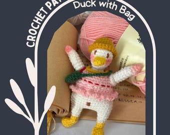 Haakpatroon eend met hoed en schoudertas, Low Sew Dressed Lady Duck, speels speelgoed, gansamigurumi