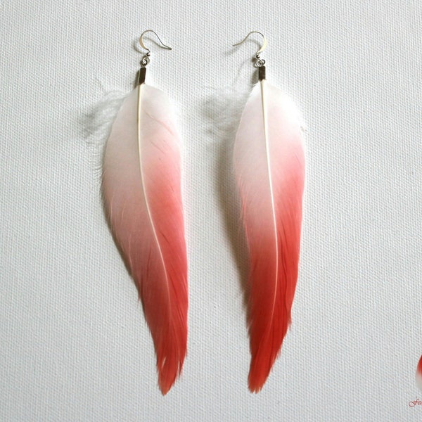 Pink flamingo earrings, pastel pink feather earrings - Soft Curve