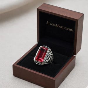 925 Sterling Silver Red Ruby Statement Ring – Vintage Style Gemstone Ring
