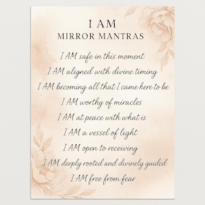 I AM Mirror Mantras ~ Affirmations quotidiennes imprimables | Rituel divin d'amour de soi | Téléchargement d'art mural spirituel