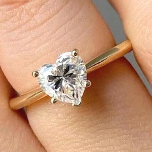 2 CT Heart Cut Colorless Moissanite Ring Solitaire Engagement Ring 10K Yellow Gold Wedding Proposal Ring Heart Diamond Ring For Special One