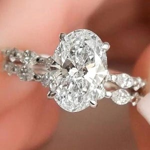 2 CT Oval Cut Moissanite Ring Set Engagement Ring Silver Wedding Ring Set Bridal Ring Set, Hidden Halo Ring Set Anniversary Gift For Women