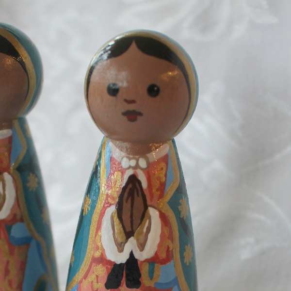 Our Lady of Guadalupe Peg Doll - Hand Painted 3 1/2" Size