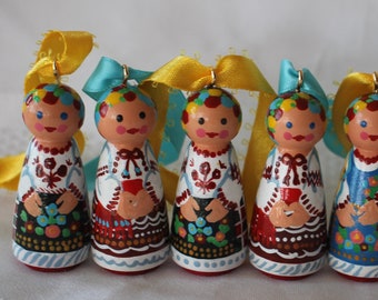 Ukrainian Girl Peg Doll Ornament - 2" - Choose One