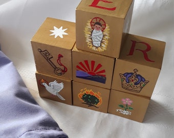 Advent O Antiphon Wood Blocks Set of Seven Handpainted