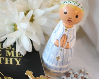 First Communion Girl Peg Doll - Customizable Large Size 3 1/2"
