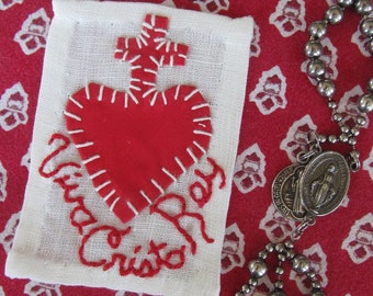 Viva Cristo Rey Sacred Heart Badge Hand Embroidered