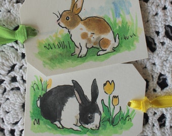 Easter Bunny Rabbit Gift Tags - Set of Six Hand-Painted Tags