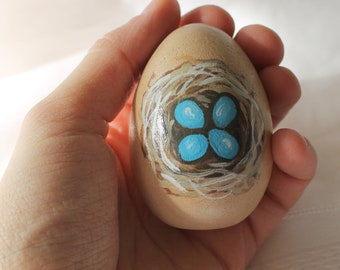 Robin and Nest Hand Painted Wood Egg