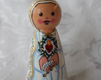 Our Lady of Fatima Peg Doll - Hand Painted 3 1/2" Size
