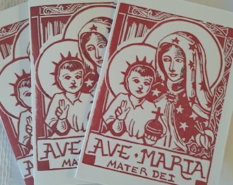 Ave Maria Notecards - Set of six hand stamped cards