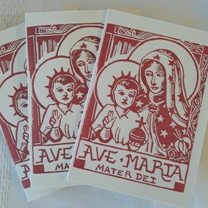 Ave Maria Notecards - Set of six hand stamped cards