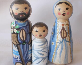 Holy Family Peg Dolls - Set of Three large size 3.5"