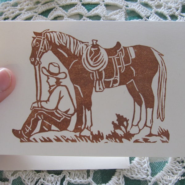 Cowboy Notecards - Handstamped Set of Six from hand carved stamp