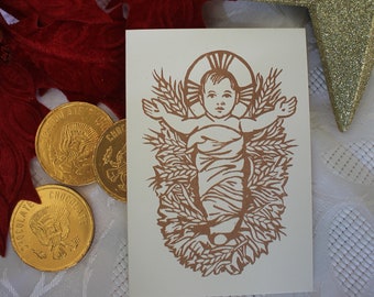 Infant Jesus Christmas Notecards - Set of six hand printed linocut cards