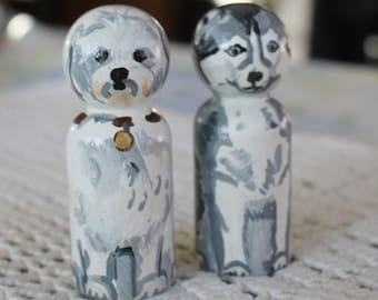 Two Little Dogs - Peg Dolls - Small 2 1/4" Size