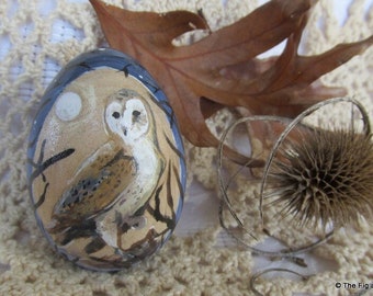 Barn Owl Hand Painted Wood Egg