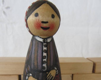 Peg Doll Girl -watercolored large size 3.5"