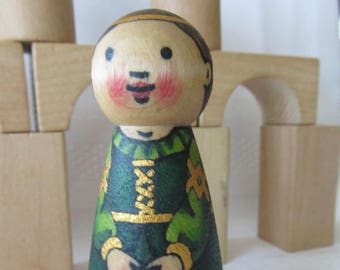 Princess Peg Doll -watercolored large size 3.5"
