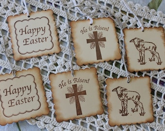 Easter Gift Tags Hand Stamped Set of Six Favor Tags