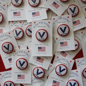 Bulk Quantity V for Victory Pinback Button